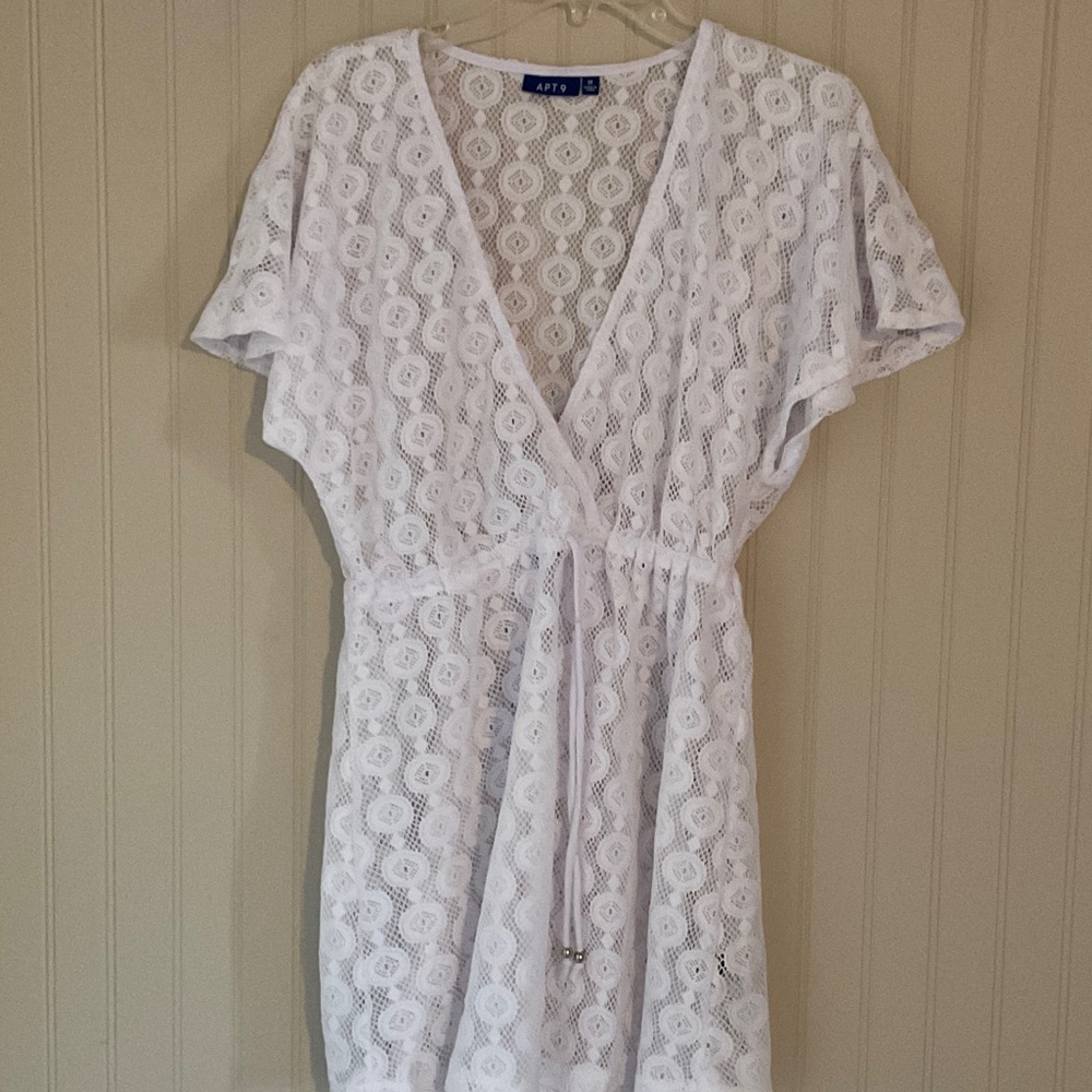 Apt. 9 White Lace V-Neck Cover-Up with Drawstring